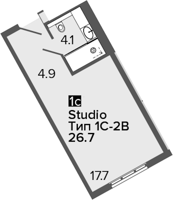 Квартира студия 26.7 м², 4/16 эт., Апарт-отель «ARTSTUDIO M103»
